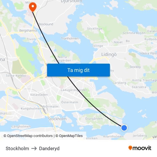 Stockholm to Danderyd map