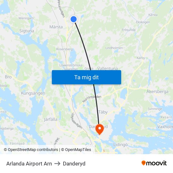 Arlanda Airport Arn to Danderyd map
