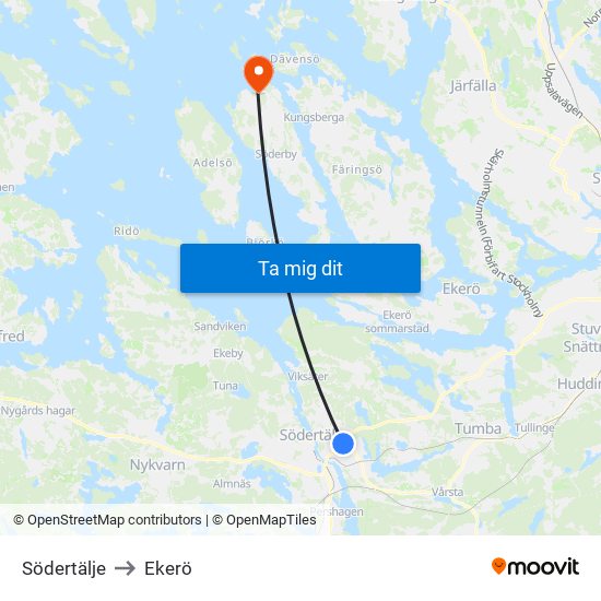 Södertälje to Ekerö map