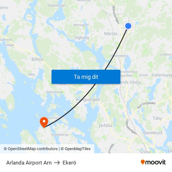 Arlanda Airport Arn to Ekerö map