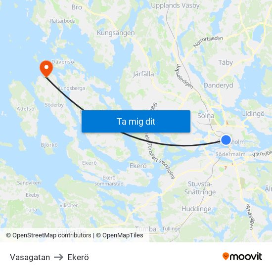 Vasagatan to Ekerö map