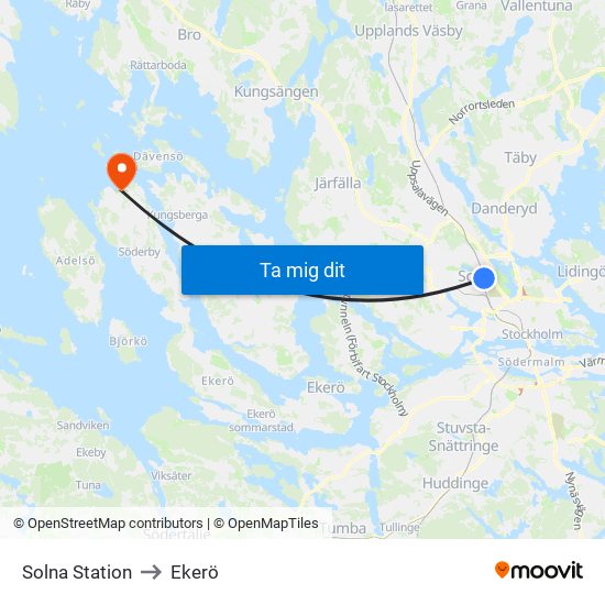 Solna Station to Ekerö map