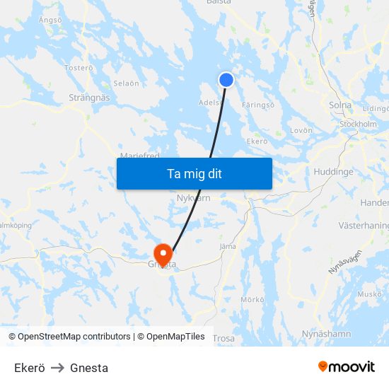 Ekerö to Gnesta map