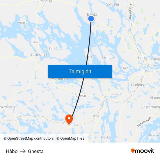 Håbo to Gnesta map