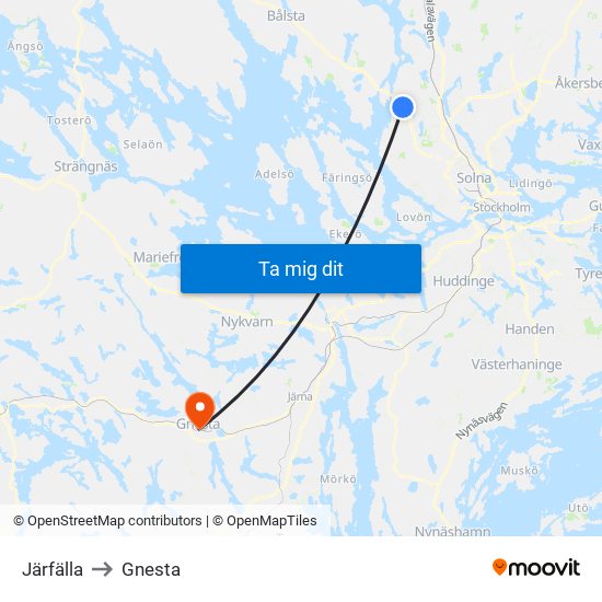 Järfälla to Gnesta map