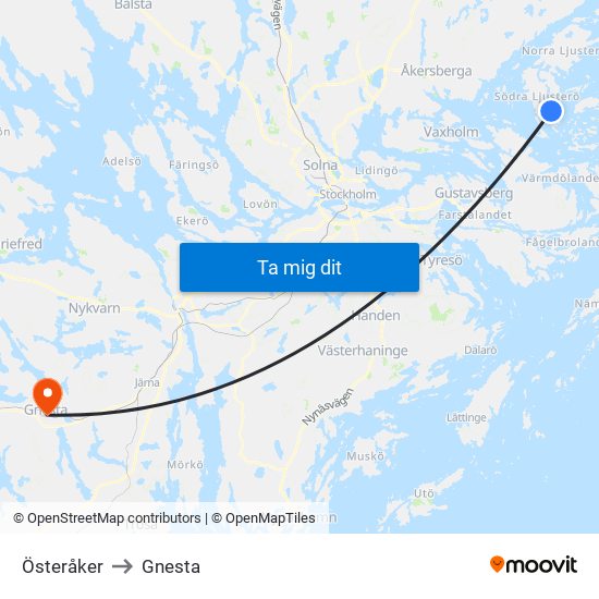 Österåker to Gnesta map