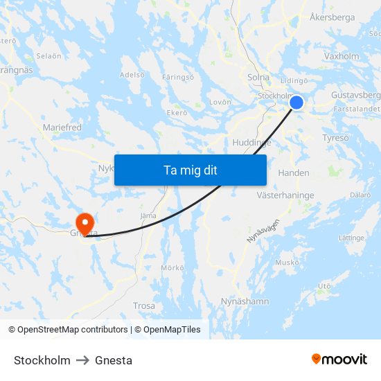 Stockholm to Gnesta map