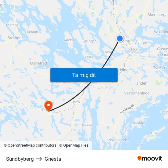 Sundbyberg to Gnesta map