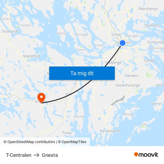 T-Centralen to Gnesta map