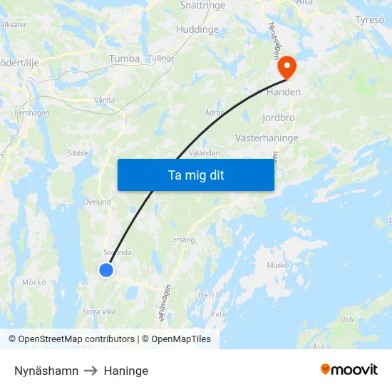Nynäshamn to Haninge map