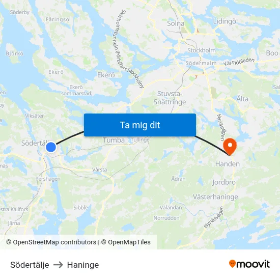 Södertälje to Haninge map
