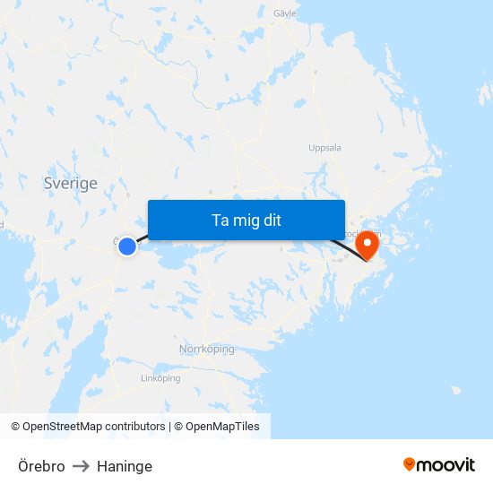 Örebro to Haninge map