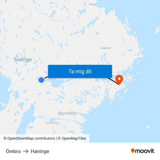 Örebro to Haninge map