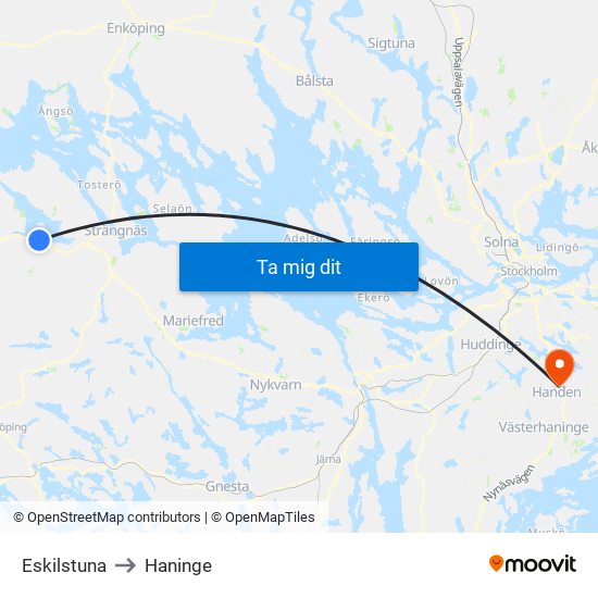 Eskilstuna to Haninge map