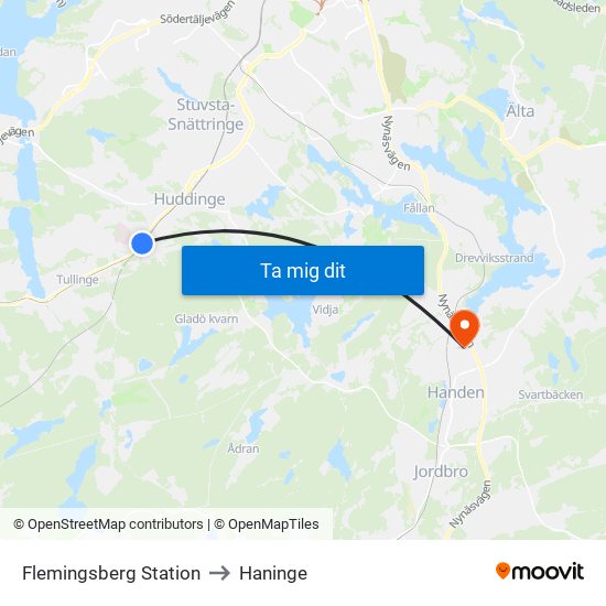Flemingsberg Station to Haninge map
