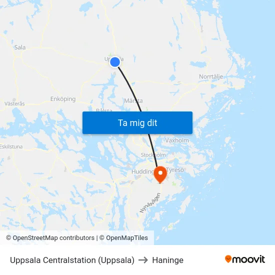 Uppsala Centralstation (Uppsala) to Haninge map