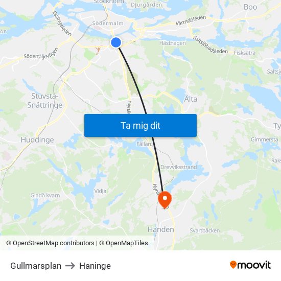 Gullmarsplan to Haninge map