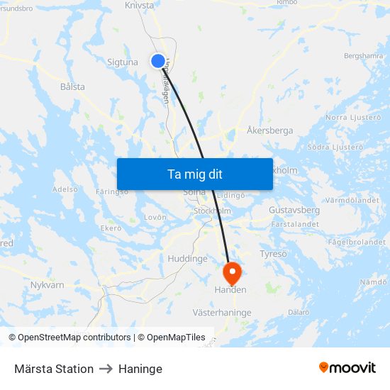 Märsta Station to Haninge map