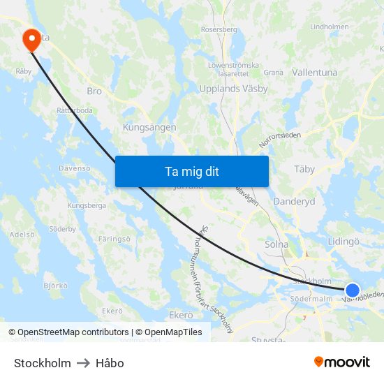 Stockholm to Håbo map