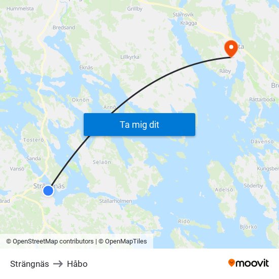 Strängnäs to Håbo map