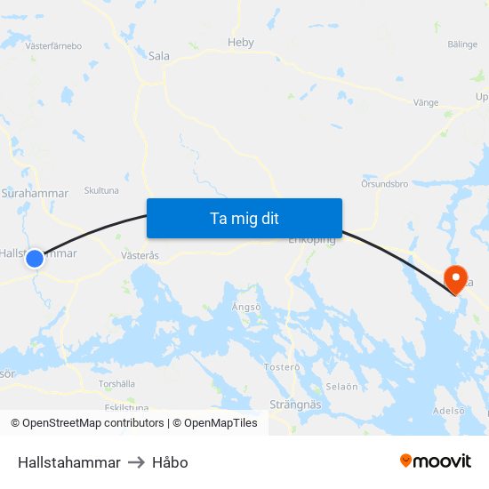 Hallstahammar to Håbo map