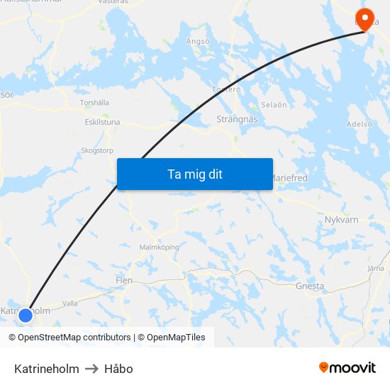 Katrineholm to Håbo map