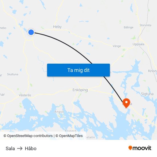 Sala to Håbo map