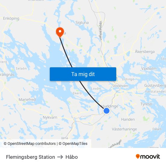 Flemingsberg Station to Håbo map