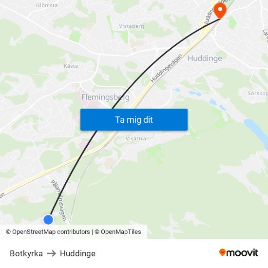 Botkyrka to Huddinge map