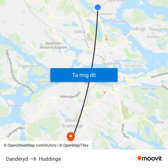 Danderyd to Huddinge map