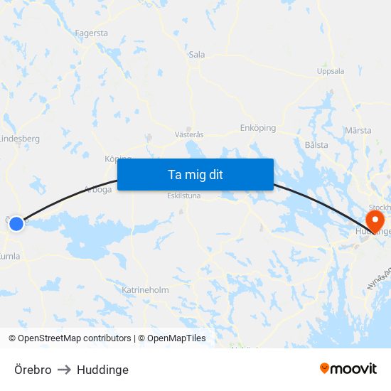 Örebro to Huddinge map