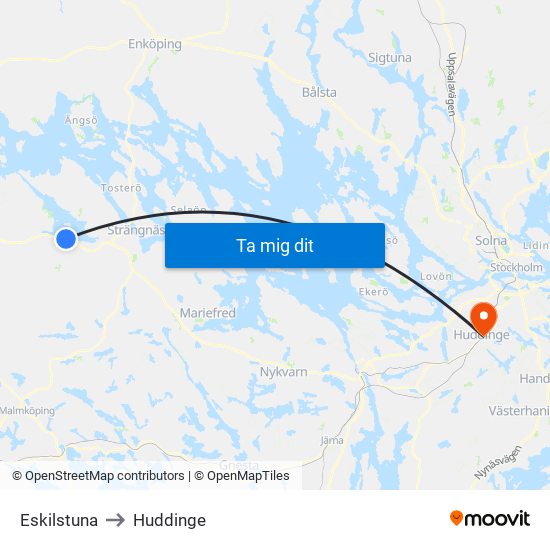 Eskilstuna to Huddinge map