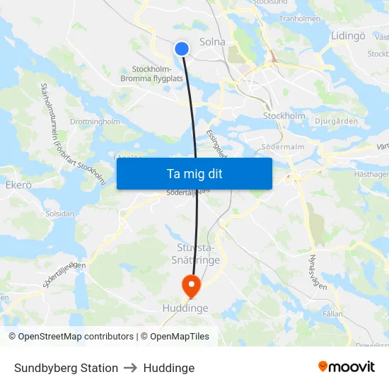 Sundbyberg Station to Huddinge map