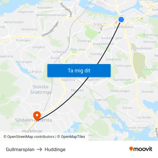 Gullmarsplan to Huddinge map