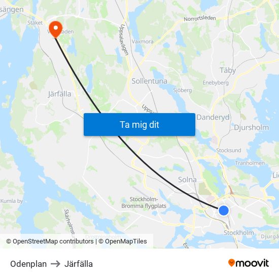 Odenplan to Järfälla map