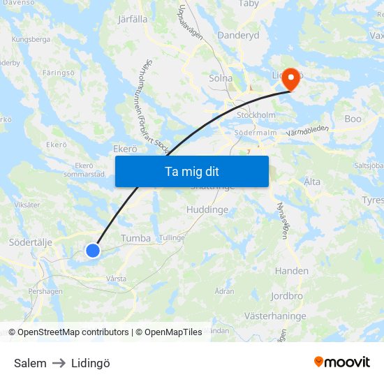 Salem to Lidingö map