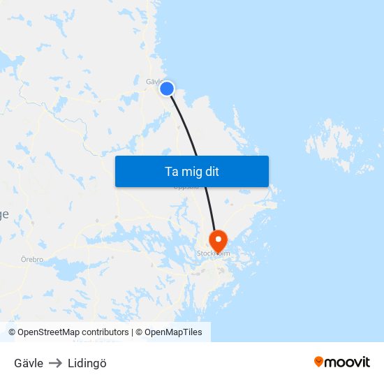 Gävle to Lidingö map