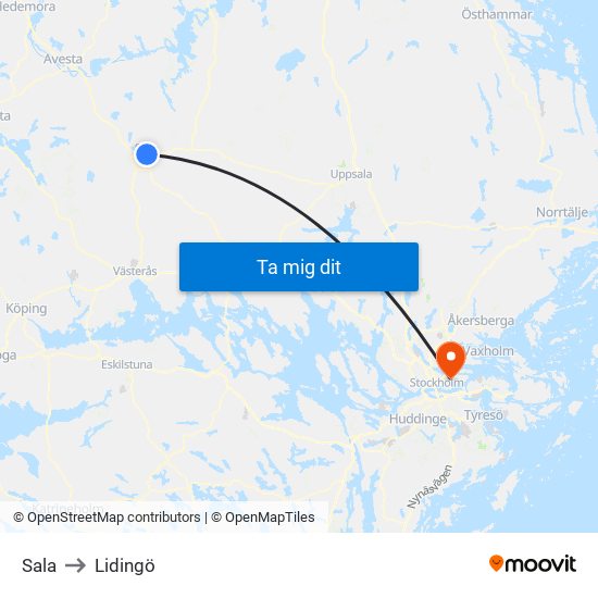 Sala to Lidingö map