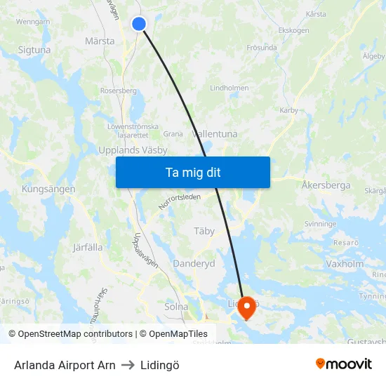 Arlanda Airport Arn to Lidingö map