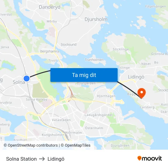 Solna Station to Lidingö map