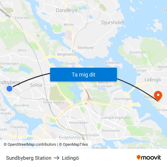 Sundbyberg Station to Lidingö map