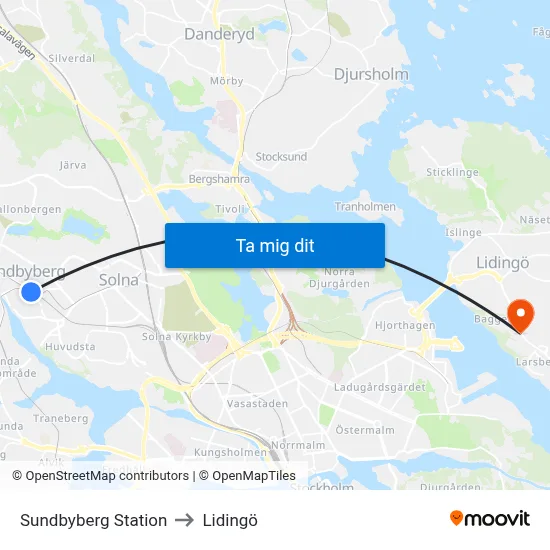 Sundbyberg Station to Lidingö map