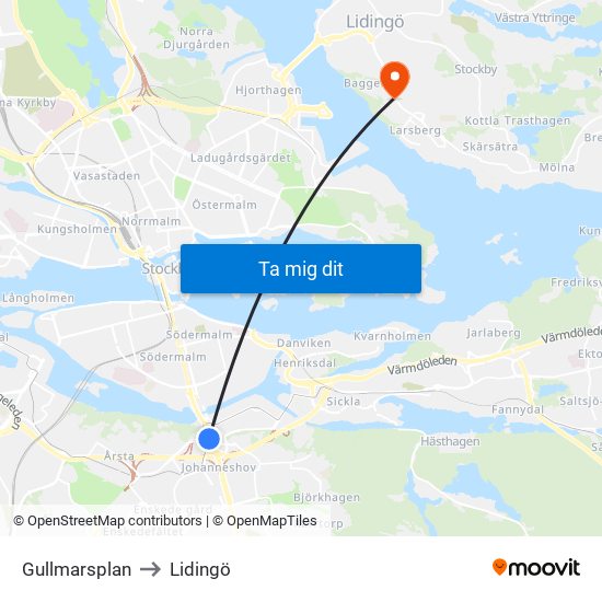 Gullmarsplan to Lidingö map