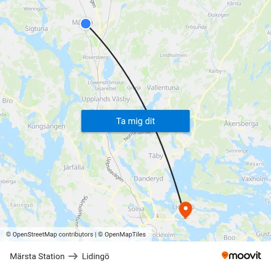 Märsta Station to Lidingö map