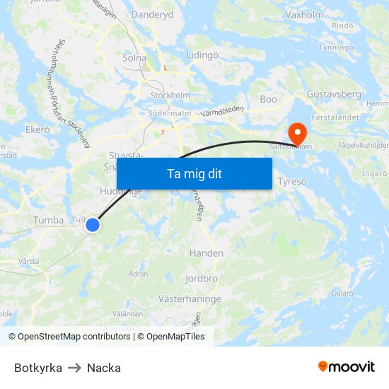 Botkyrka to Nacka map