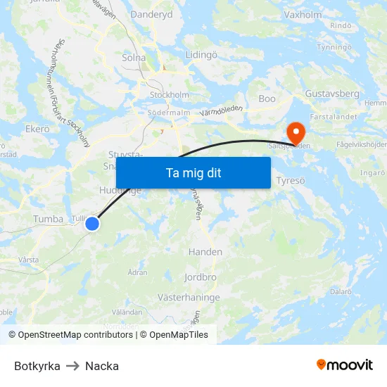 Botkyrka to Nacka map