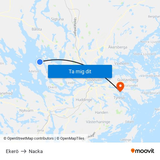 Ekerö to Nacka map