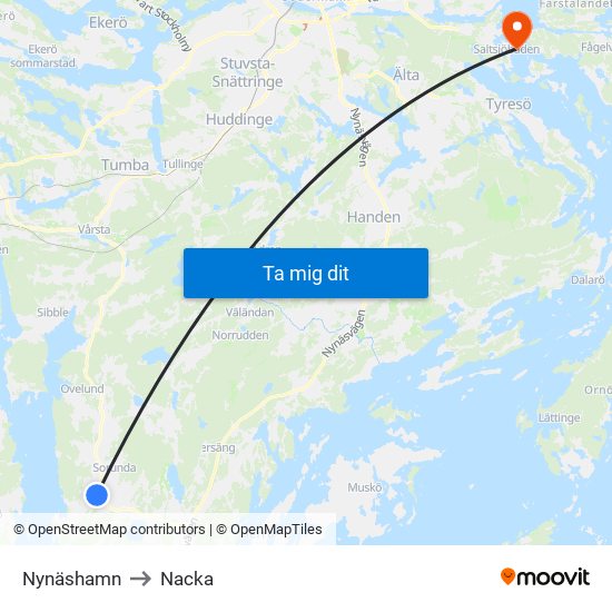 Nynäshamn to Nacka map