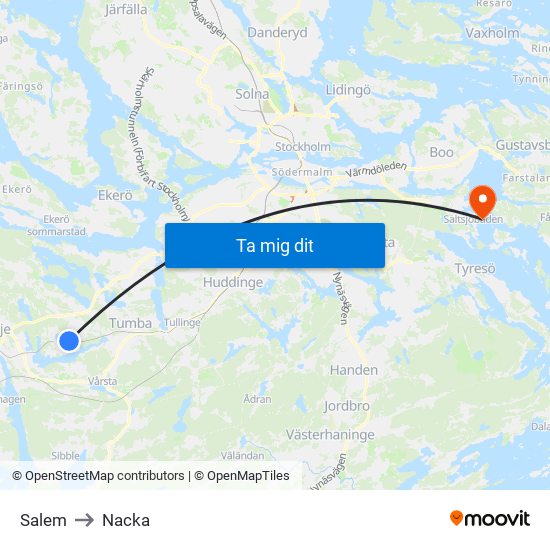 Salem to Nacka map