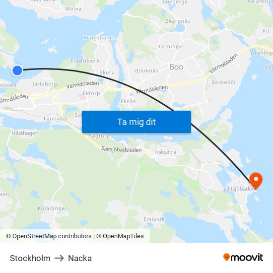 Stockholm to Nacka map
